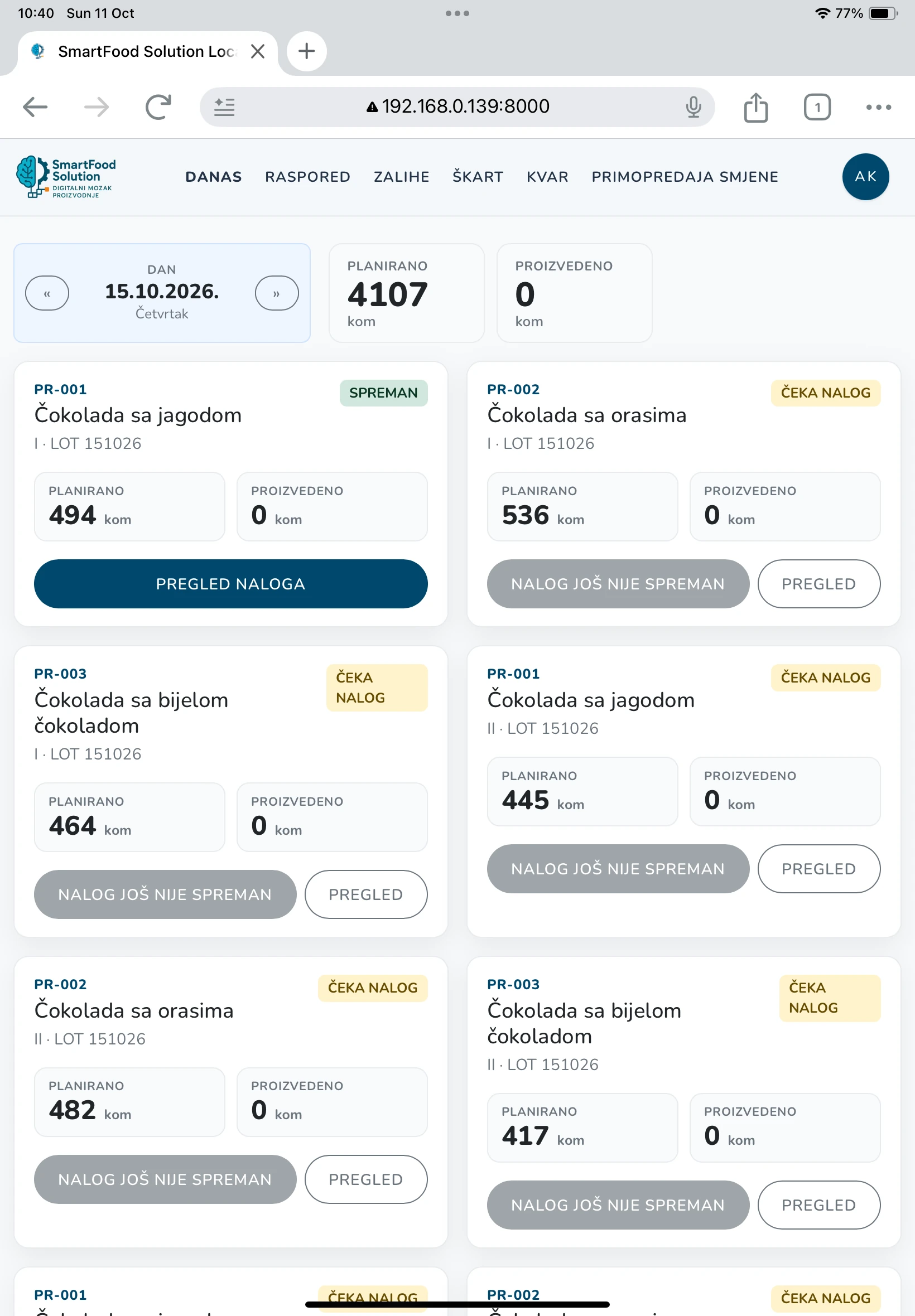 Dnevni plan za operatera